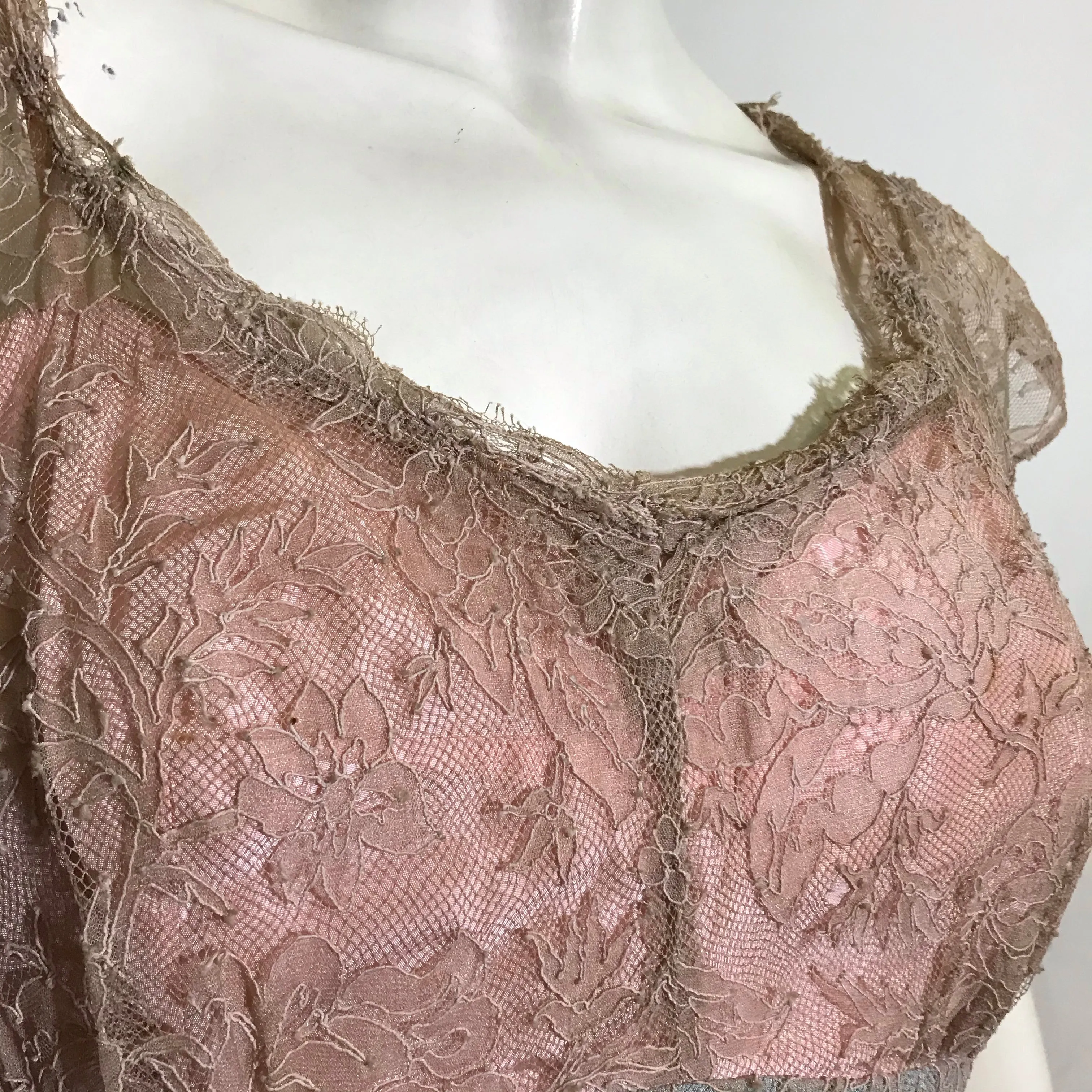 Shades of Sherbet Taffeta Evening Gown with Lace Overlay circa 1940s