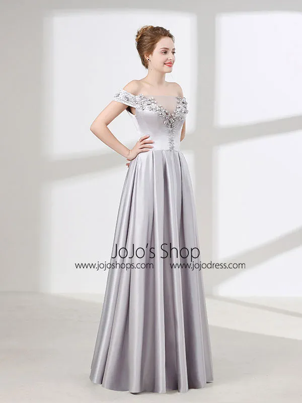 Soft Gray Off Shoulder Long Formal Prom Pageant Evening Dress