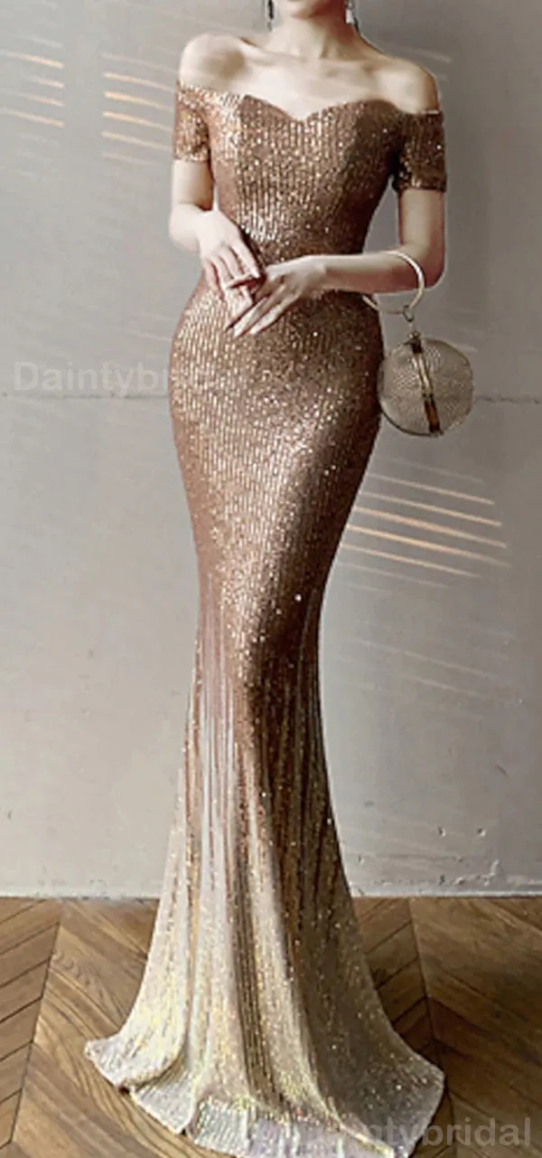 Sparkly Off Shoulder Mermaid Sequins Long Evening Prom Dress Online, OL062