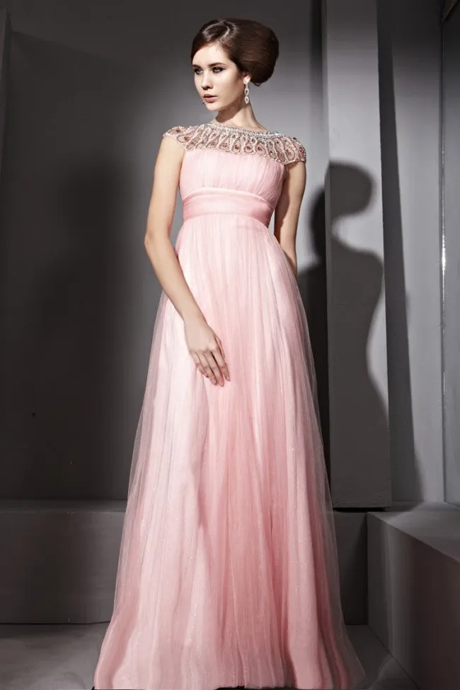 Sparkly Pink Grecian Long Formal Prom Pageant Graduation Evening Dress | CX881055