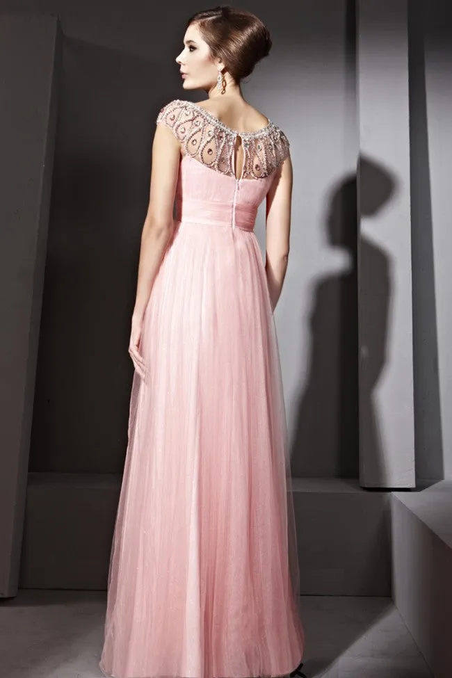 Sparkly Pink Grecian Long Formal Prom Pageant Graduation Evening Dress | CX881055