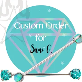 Special / Custom Order for Soo C. - Athena Threaded End in Gold with Grey Sapphire & Genuine White Opals