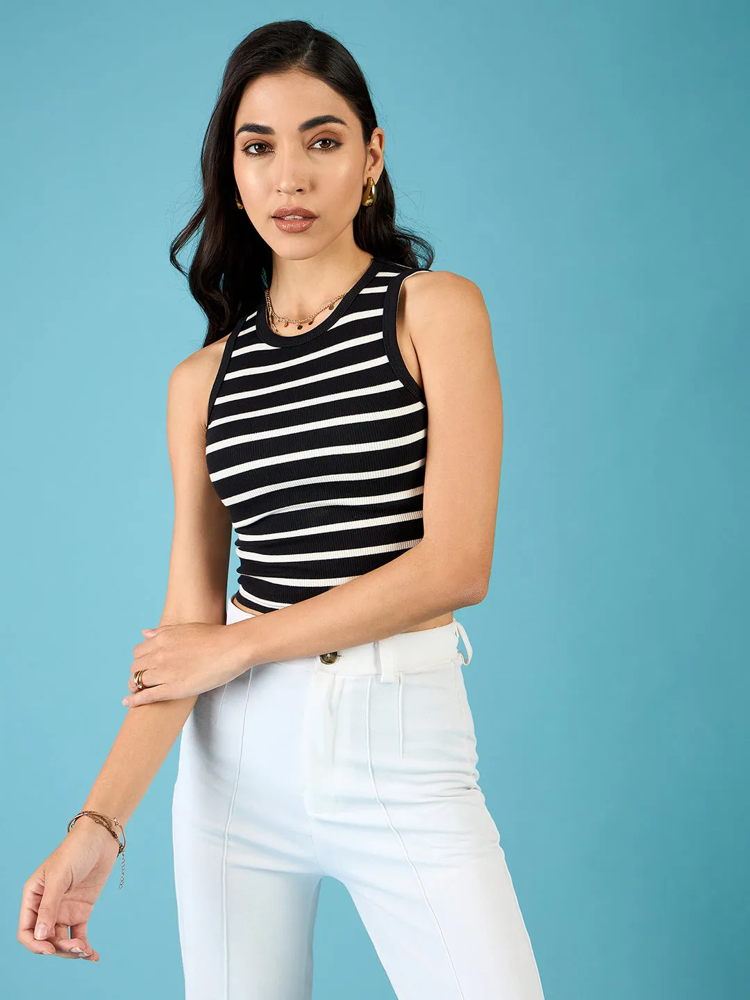 Stretchable Ribbed Sleeveless Crop Top