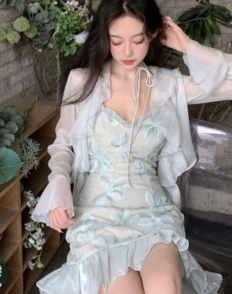 Summer Fairy Floral Sweet Korean Bandage Strap Sexy Party Mini Elegant Dress