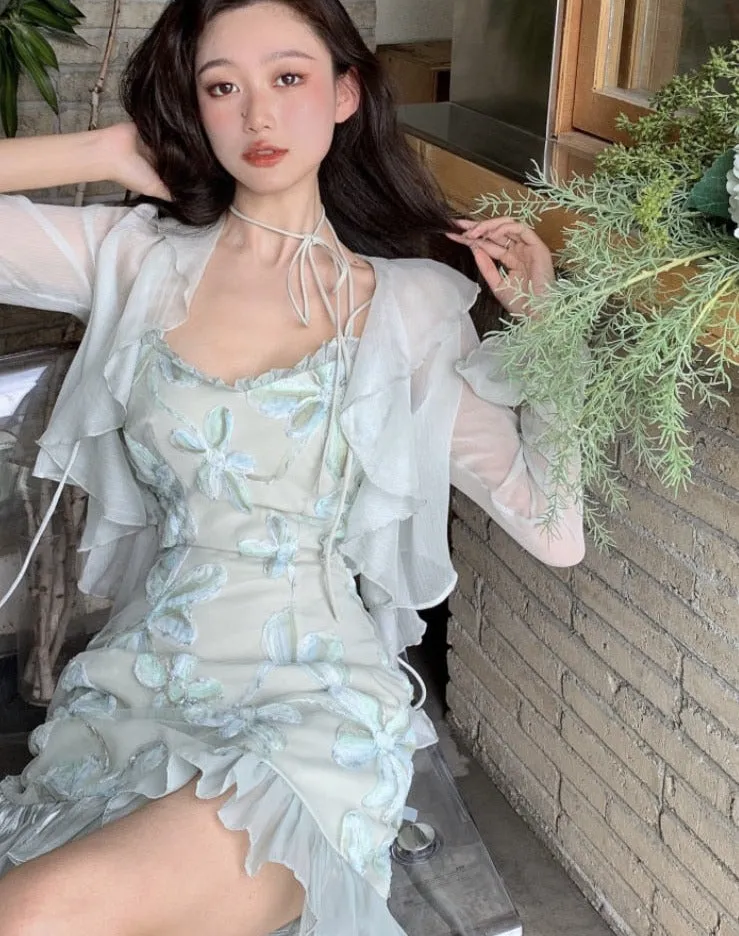 Summer Fairy Floral Sweet Korean Bandage Strap Sexy Party Mini Elegant Dress