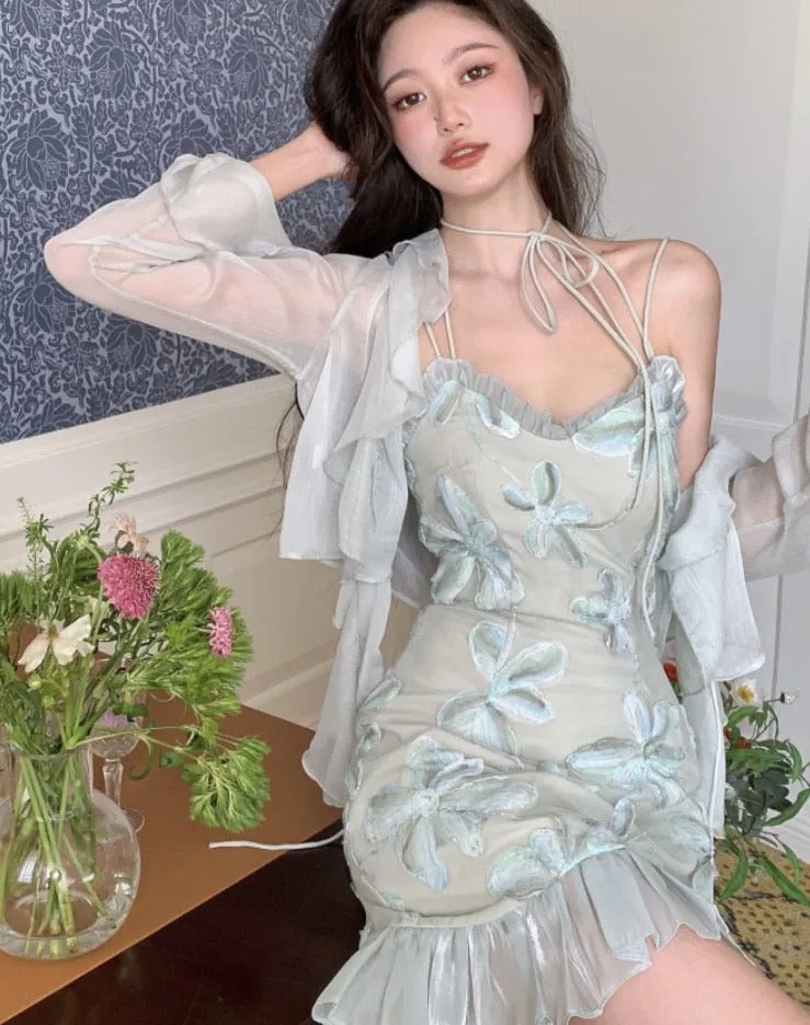 Summer Fairy Floral Sweet Korean Bandage Strap Sexy Party Mini Elegant Dress