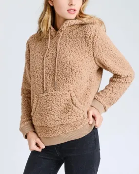 Super Soft Sherpa Front Pocket Hoodie Pullover - Camel