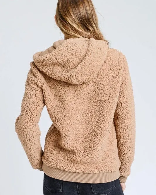 Super Soft Sherpa Front Pocket Hoodie Pullover - Camel