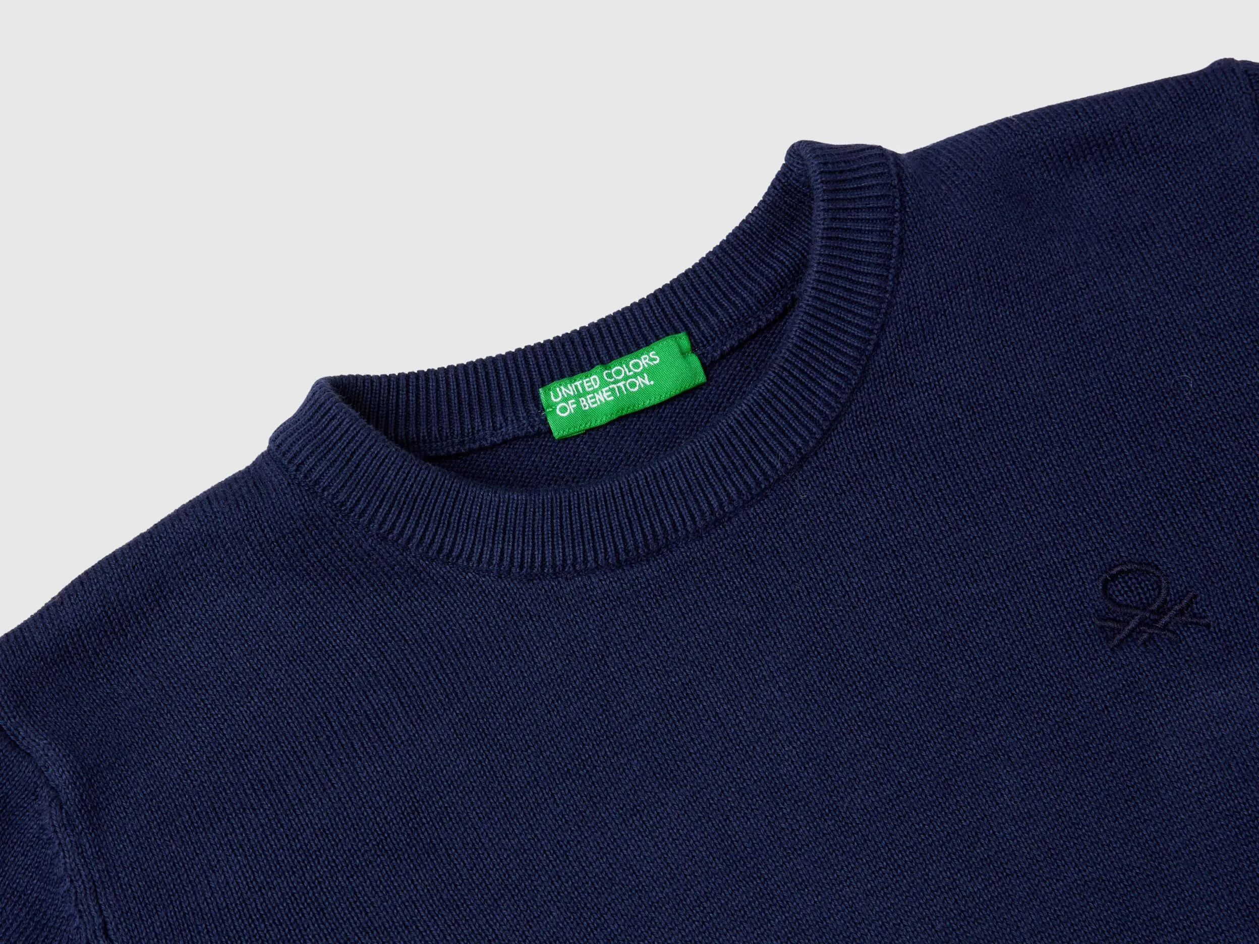 Sweater in pure cotton with logo - Dark Blue | Benetton