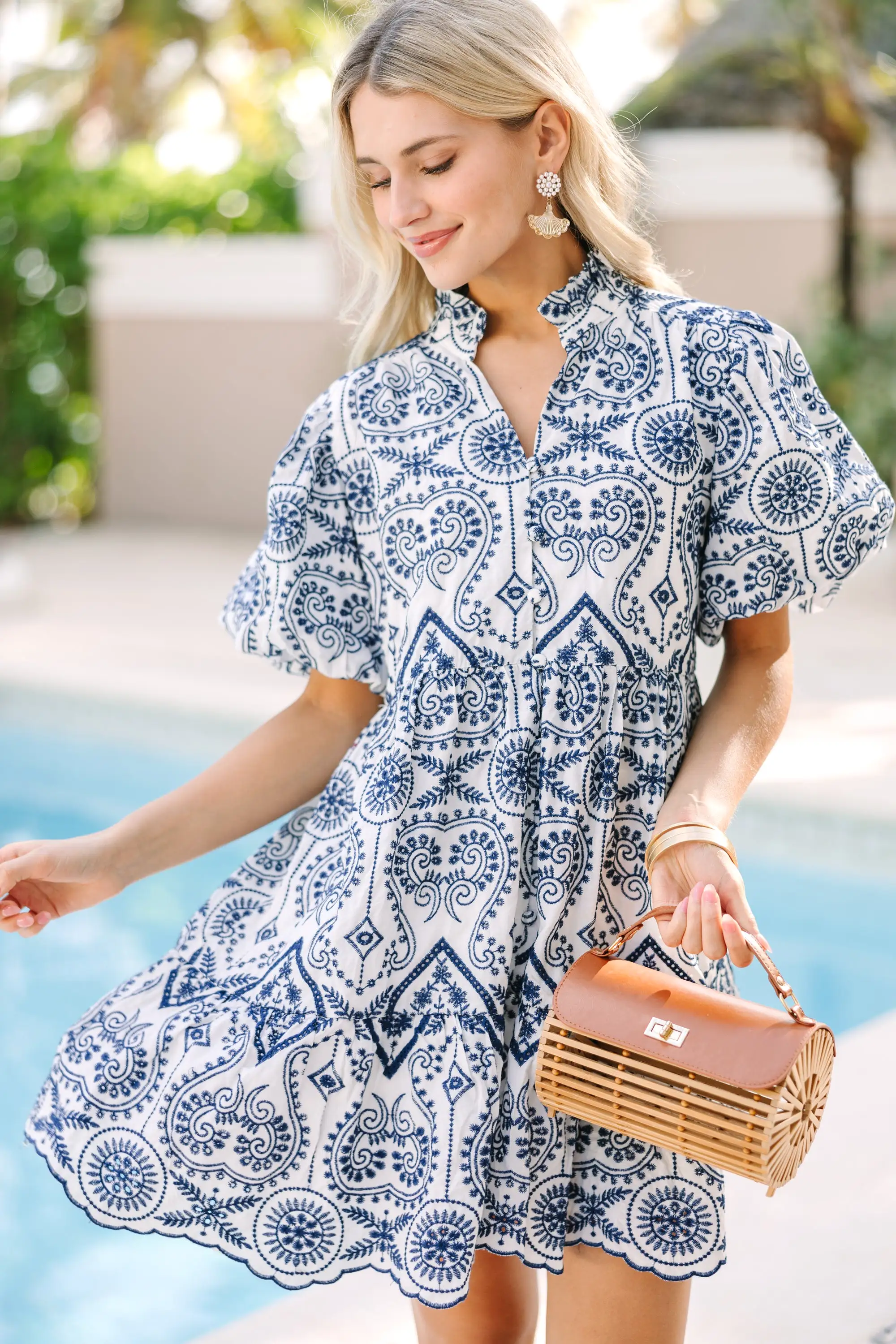 Take You Out Navy Blue Embroidered Dress