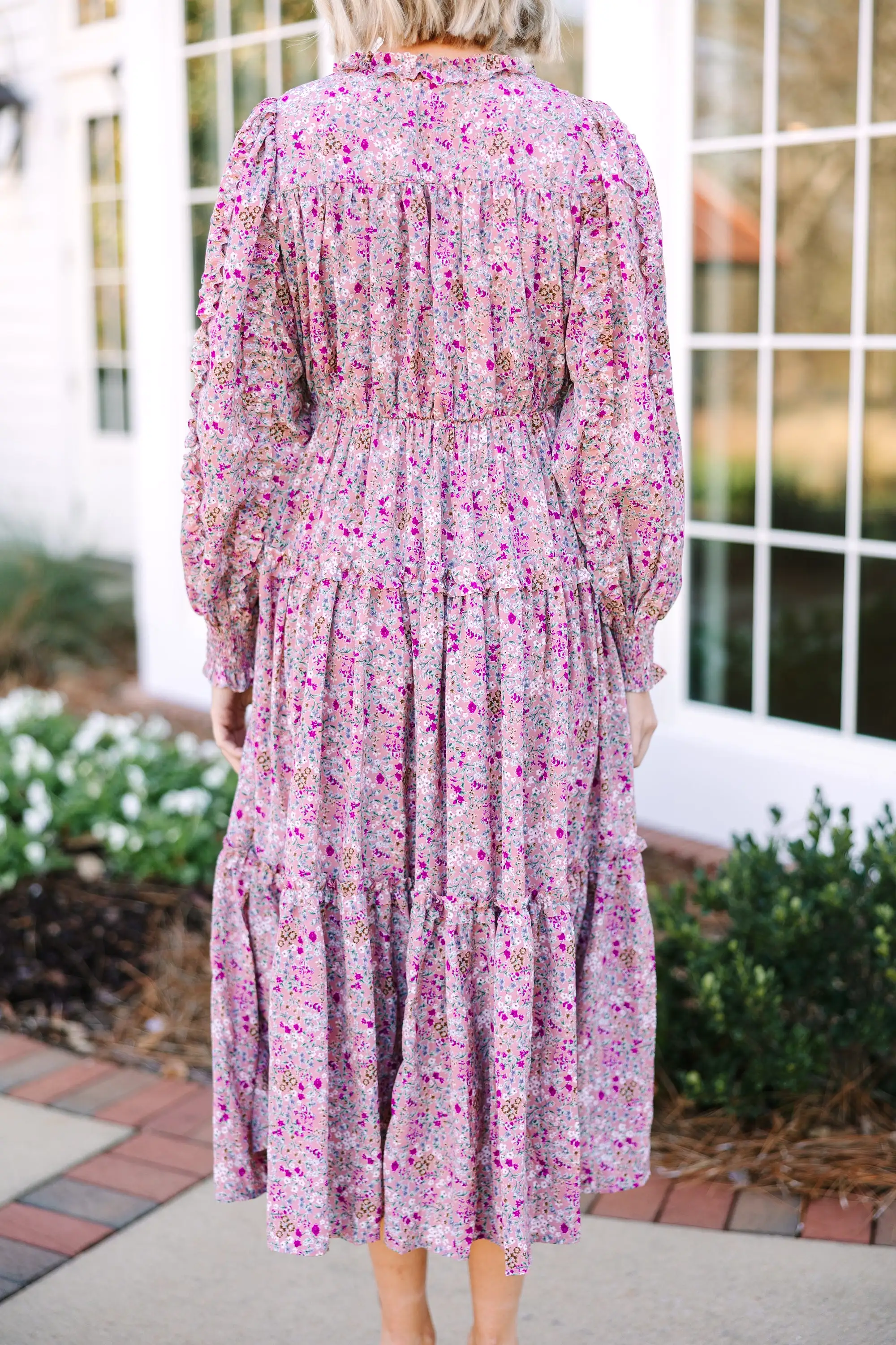 Tell Your Story Dusty Pink Ditsy Floral Midi Dress