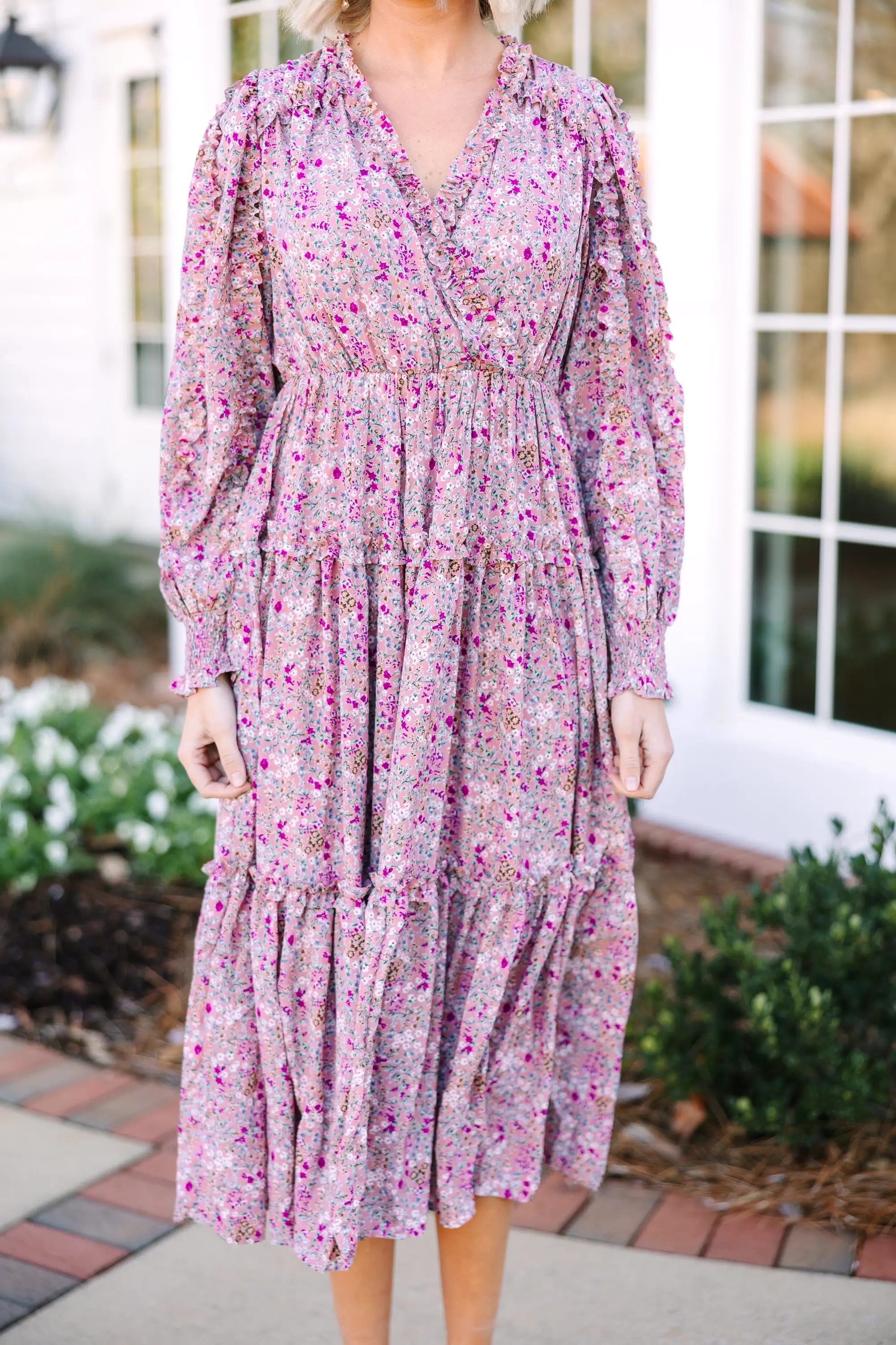 Tell Your Story Dusty Pink Ditsy Floral Midi Dress