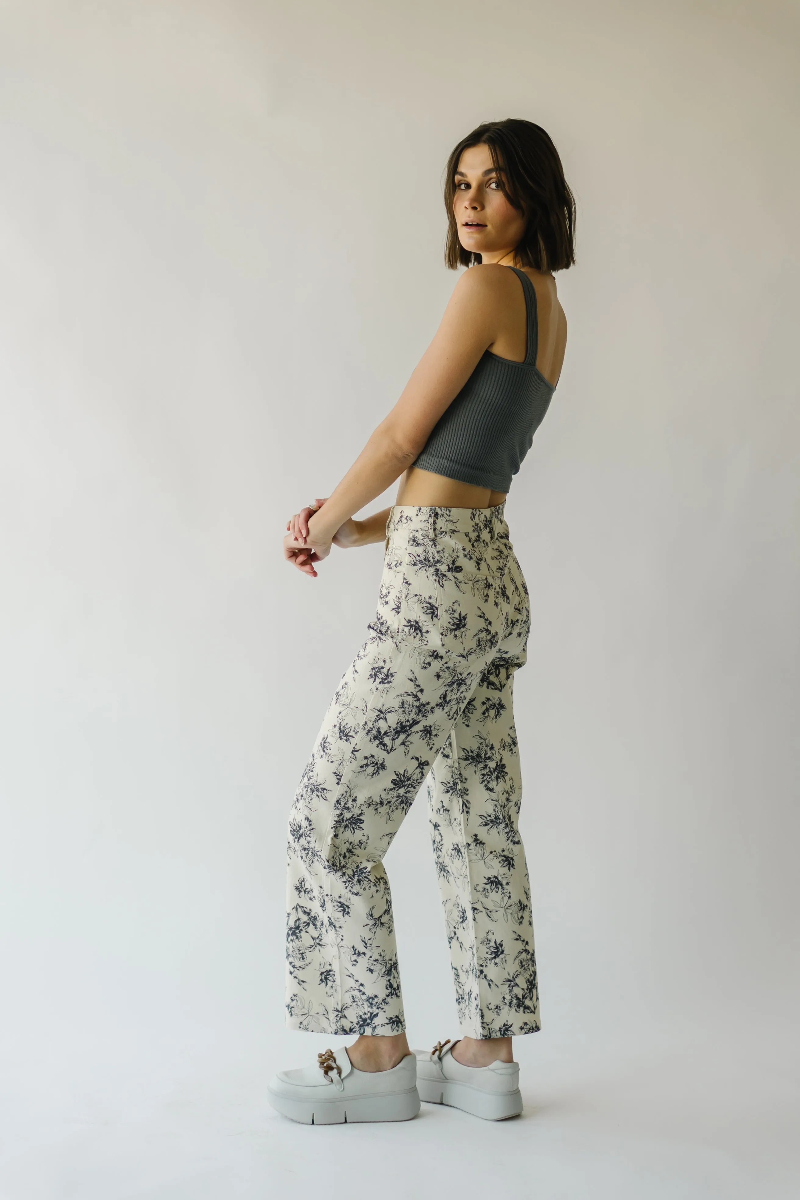 The Castana Watercolor Floral Pant in Ivory