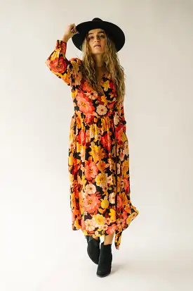 The Henrico Floral Bubble Sleeve Midi Dress in Night Garden