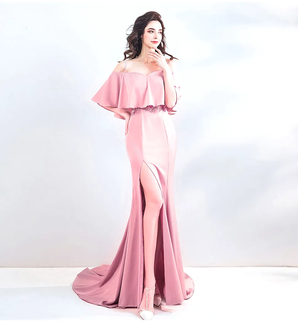 The Henriette Pink Off Shoulder Gown