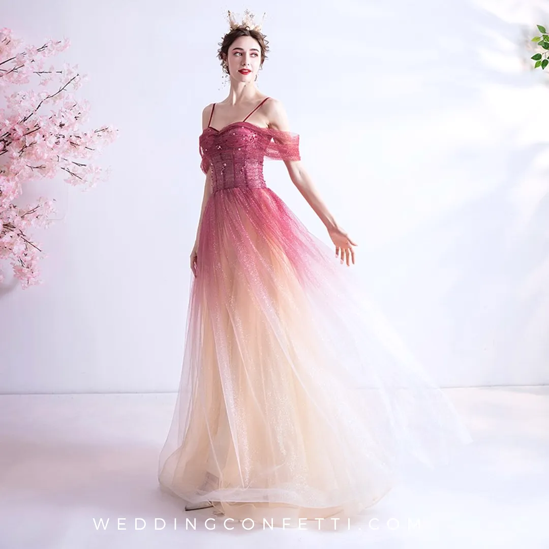 The Kristen Off Shoulder Ombre Pink Gown