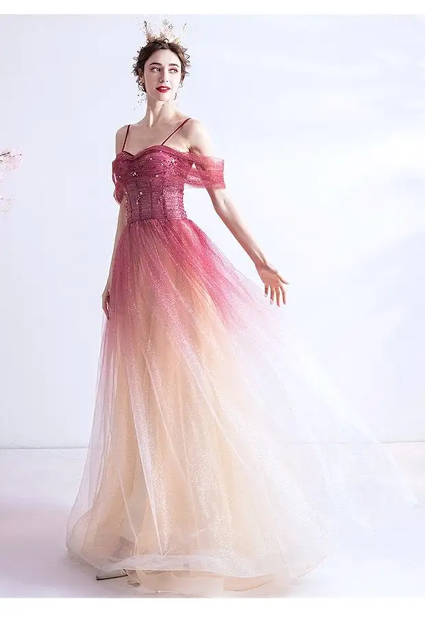 The Kristen Off Shoulder Ombre Pink Gown