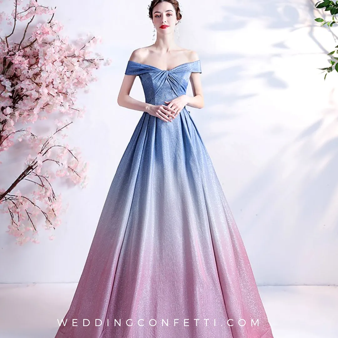 The Kyria Off Shoulder Blue Pink Ombre Gown