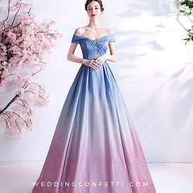 The Kyria Off Shoulder Blue Pink Ombre Gown