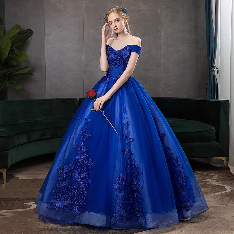 The Madilyn Royal Blue Off Shoulder Gown