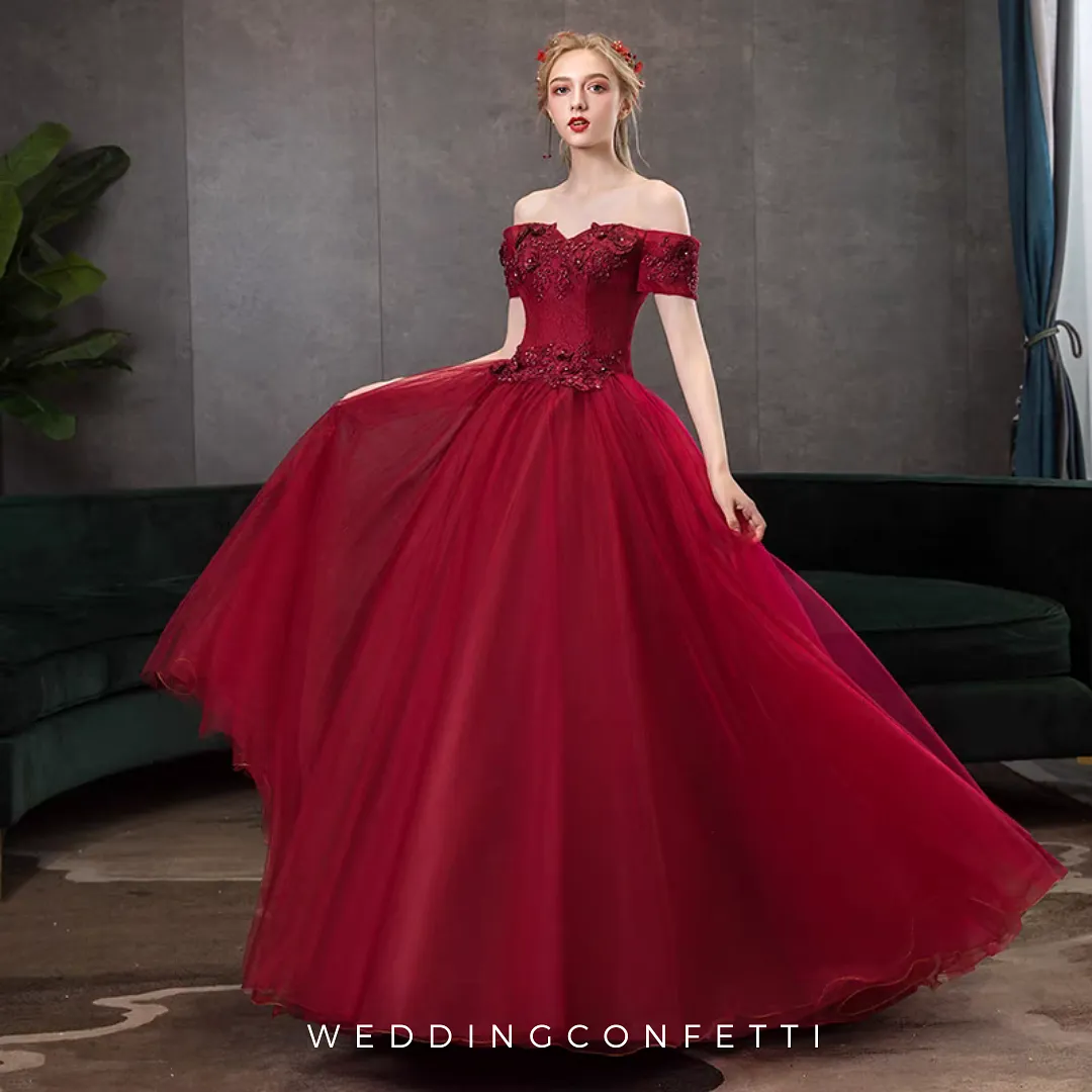 The Melvy Red Off Shoulder Ball Gown (Available in 3 Colours)