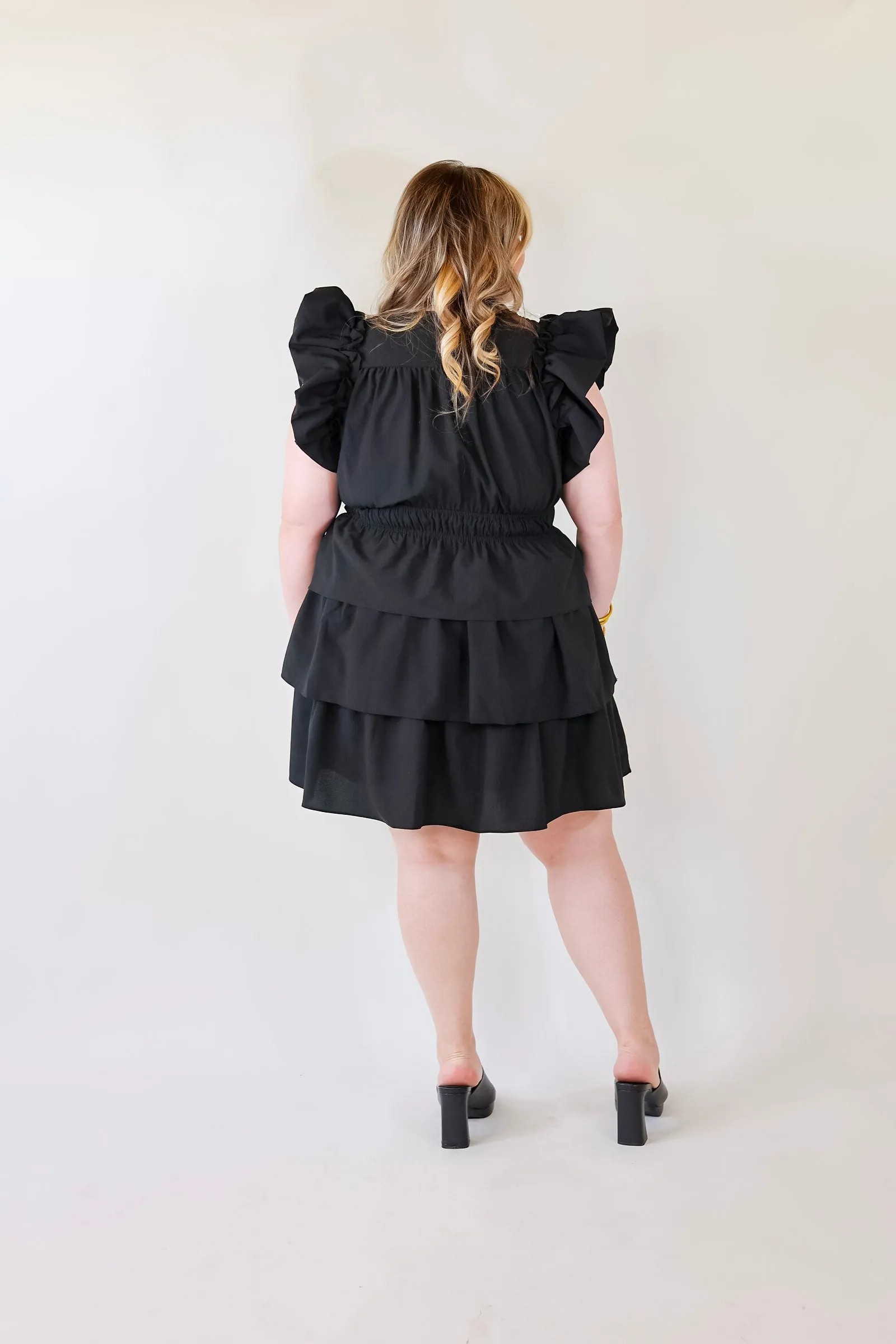 The Perfect Night Ruffle Cap Sleeve Dress in Black