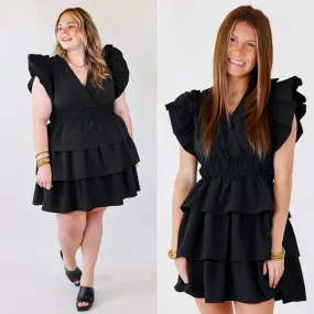 The Perfect Night Ruffle Cap Sleeve Dress in Black