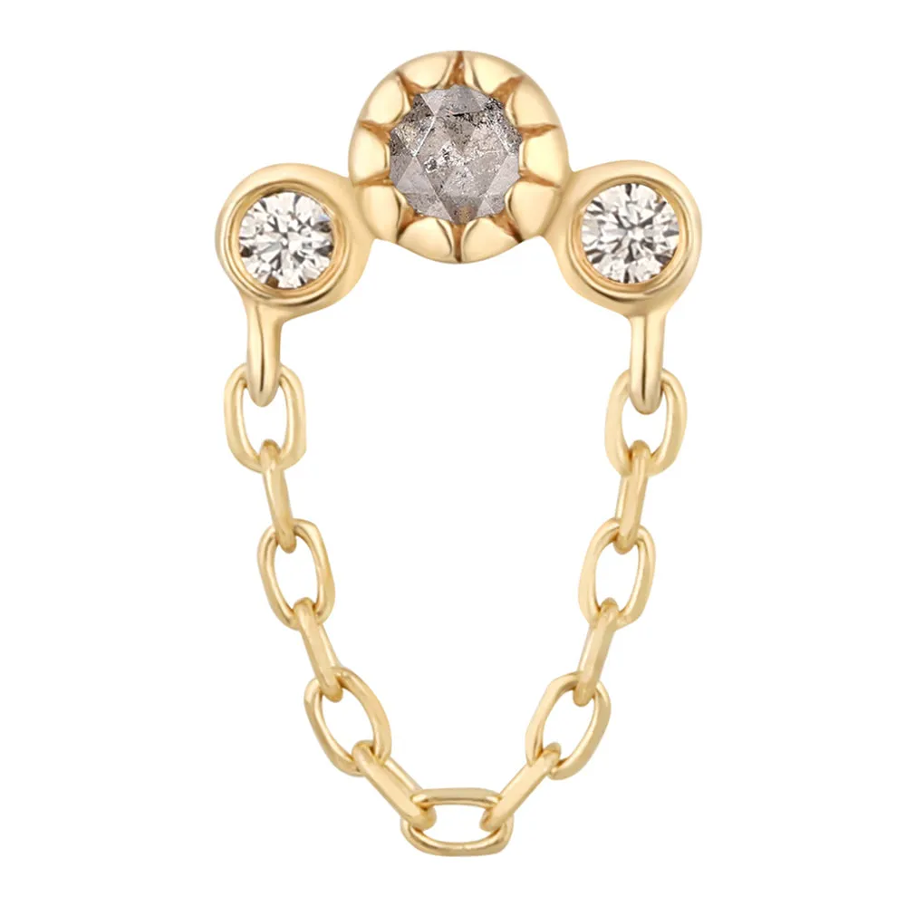 threadless: Halston End with Chain in Gold with Grey Diamond & White Sapphire