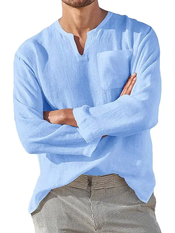 V-Neck Linen Shirt for Men