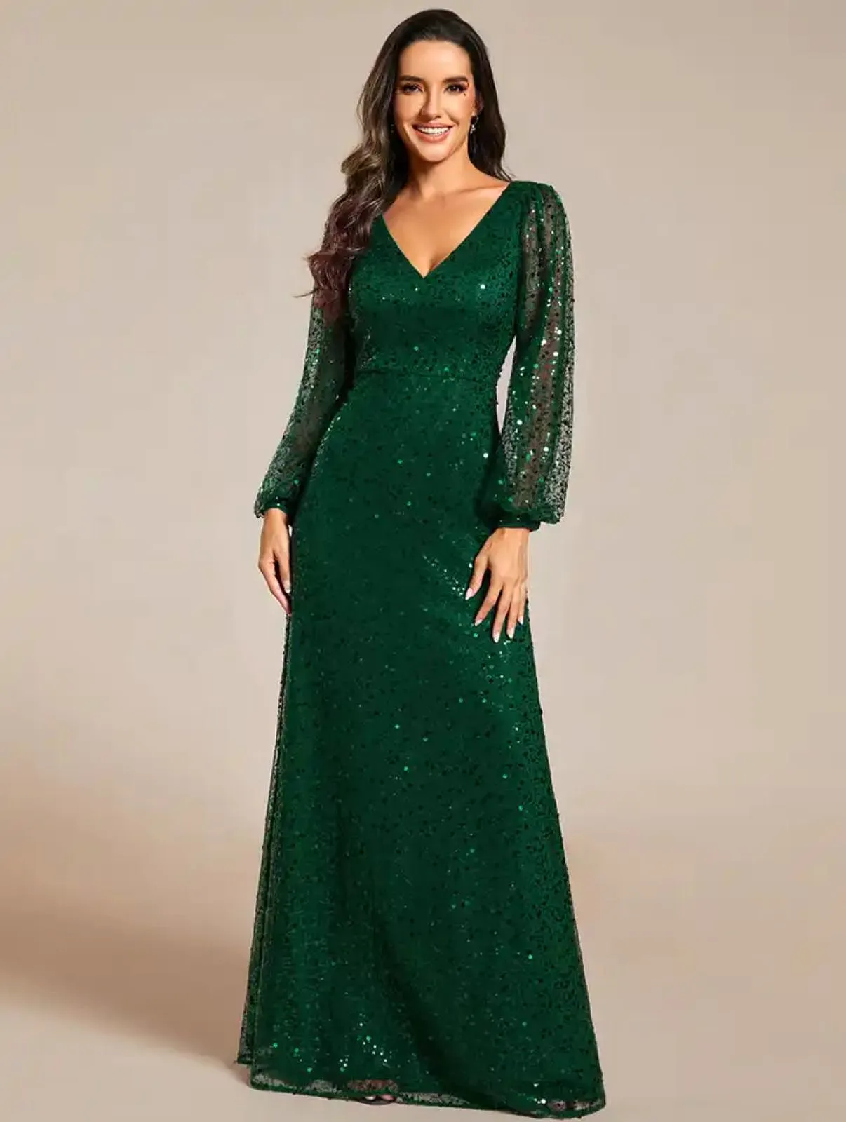 V Neck Long Sleeve Evening Dress m S4996845