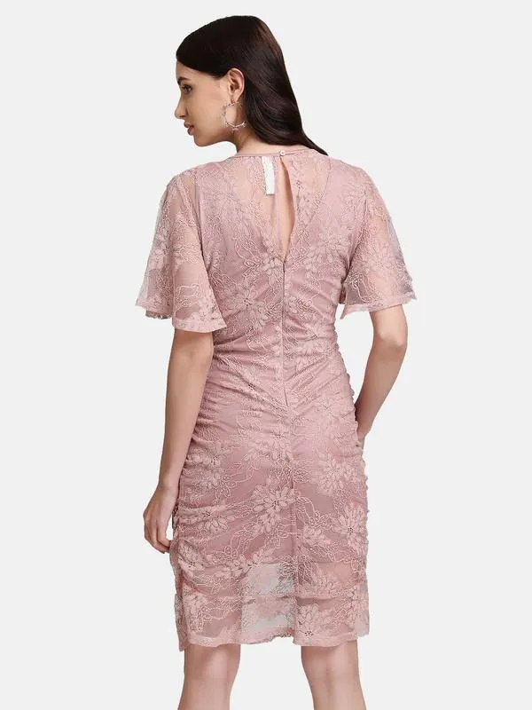 V-Neck Ruched Lace Dress