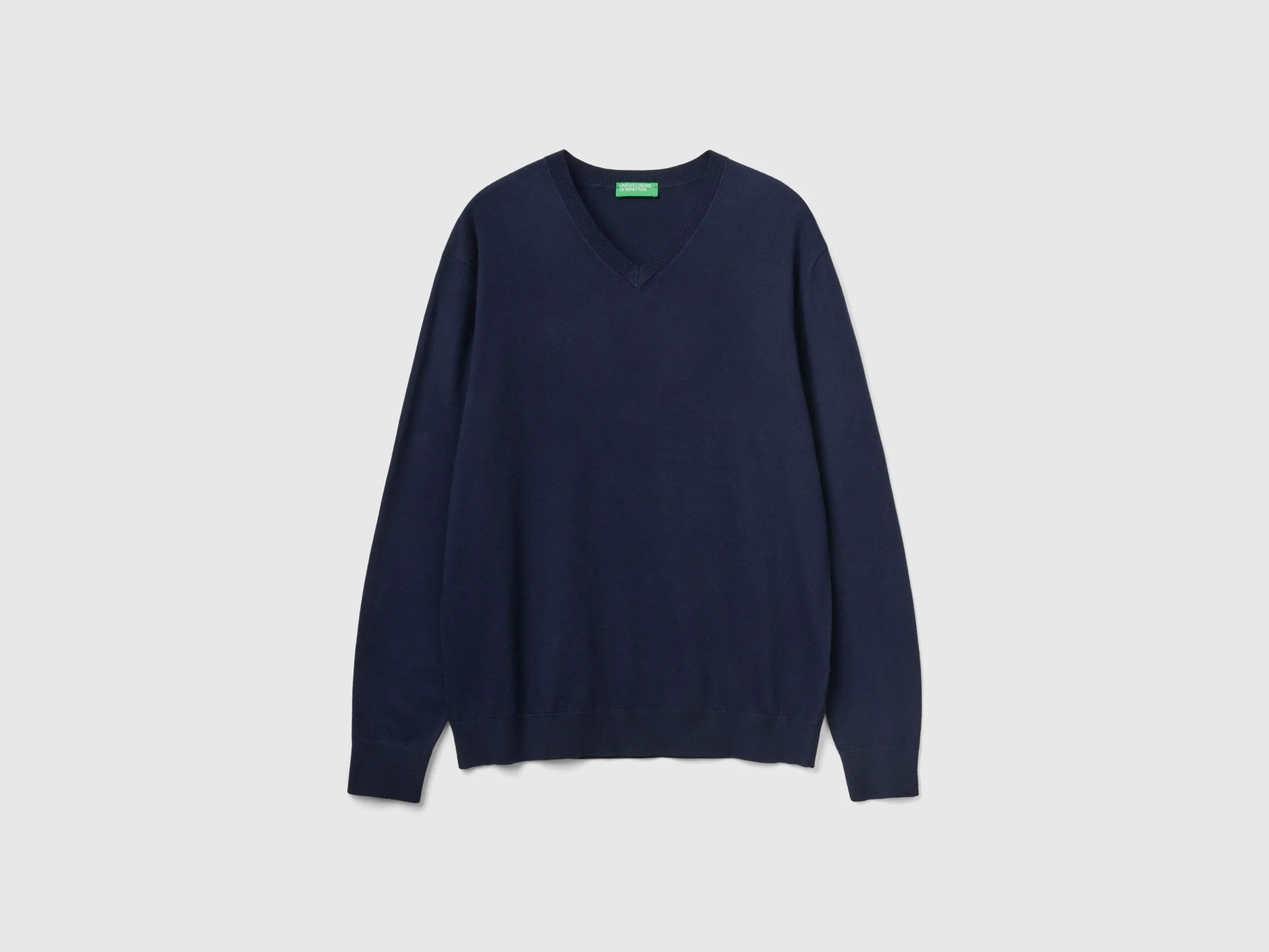 V-neck sweater in lightweight cotton blend - Dark Blue | Benetton