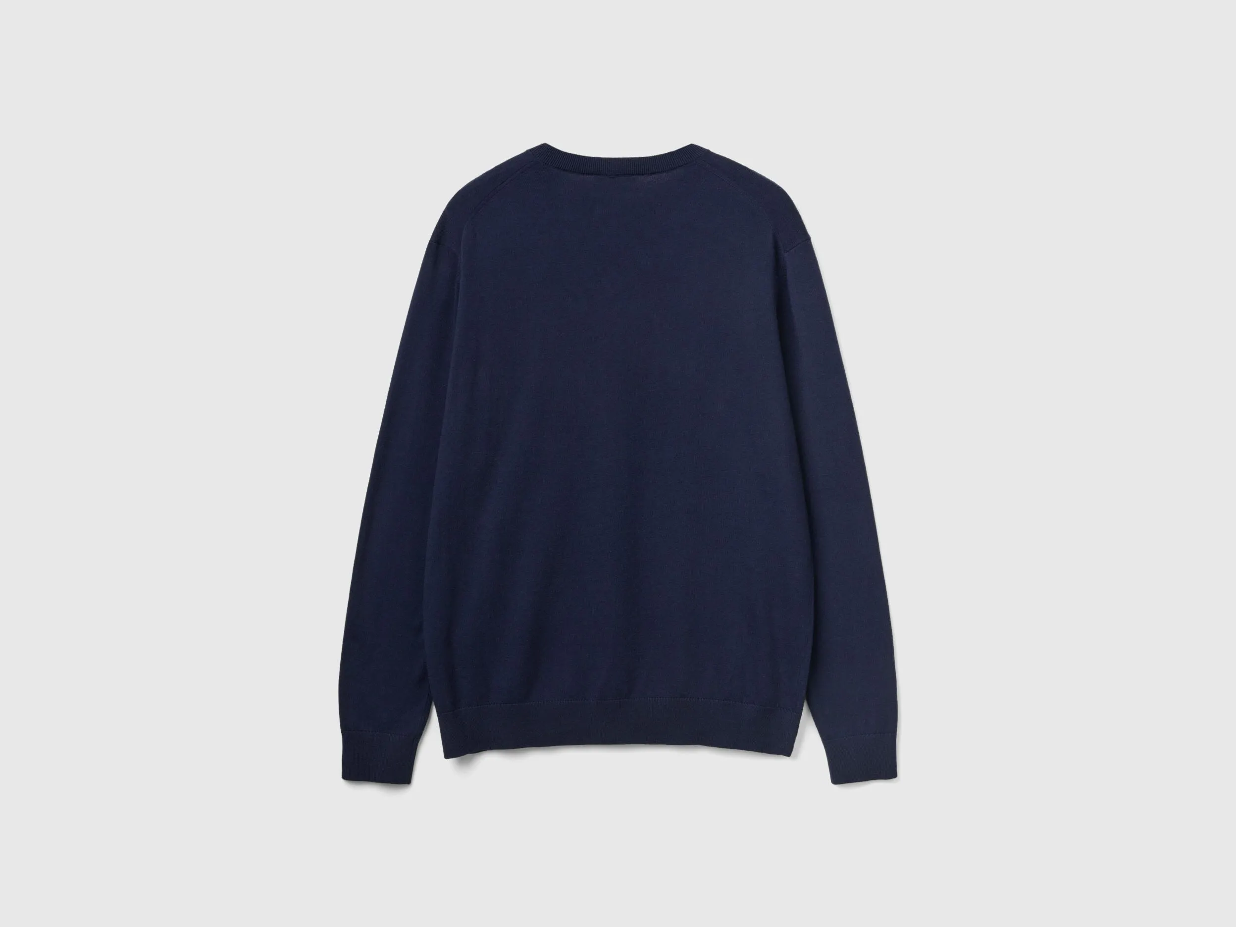 V-neck sweater in lightweight cotton blend - Dark Blue | Benetton