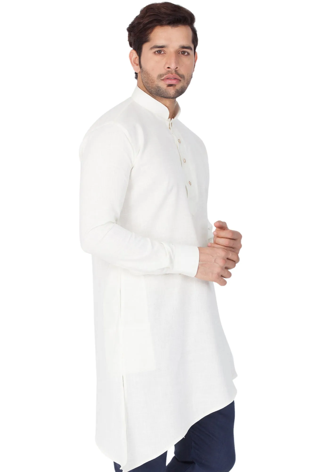 VASTRAMAY Men's Beige Color Linen Kurta