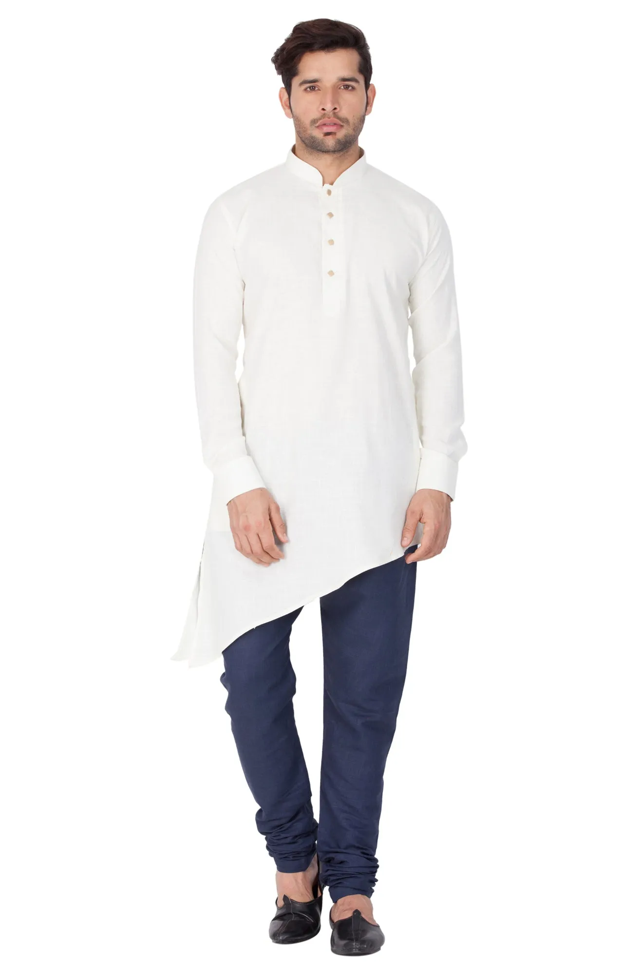 VASTRAMAY Men's Beige Color Linen Kurta