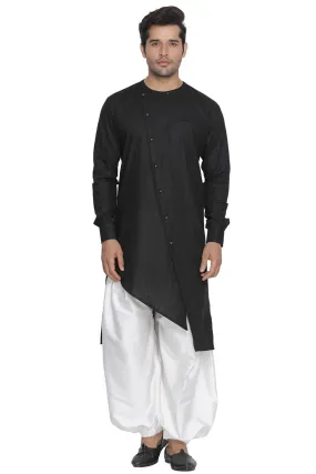 VASTRAMAY Men's Black Linen Kurta and Patiala Set