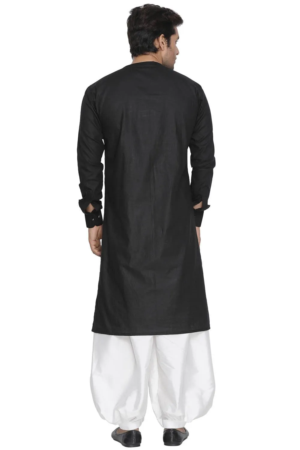 VASTRAMAY Men's Black Linen Kurta and Patiala Set