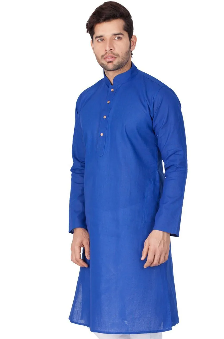 VASTRAMAY Men's Blue Linen Kurta