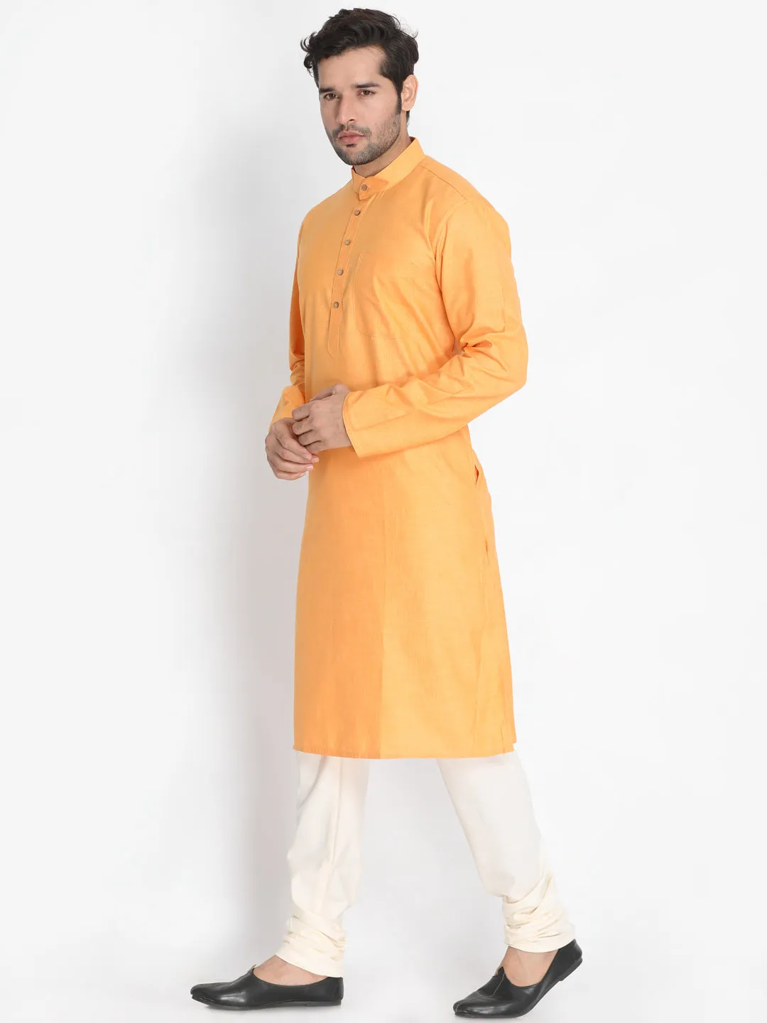 VASTRAMAY Men's Orange Linen Kurta and Pyjama Set