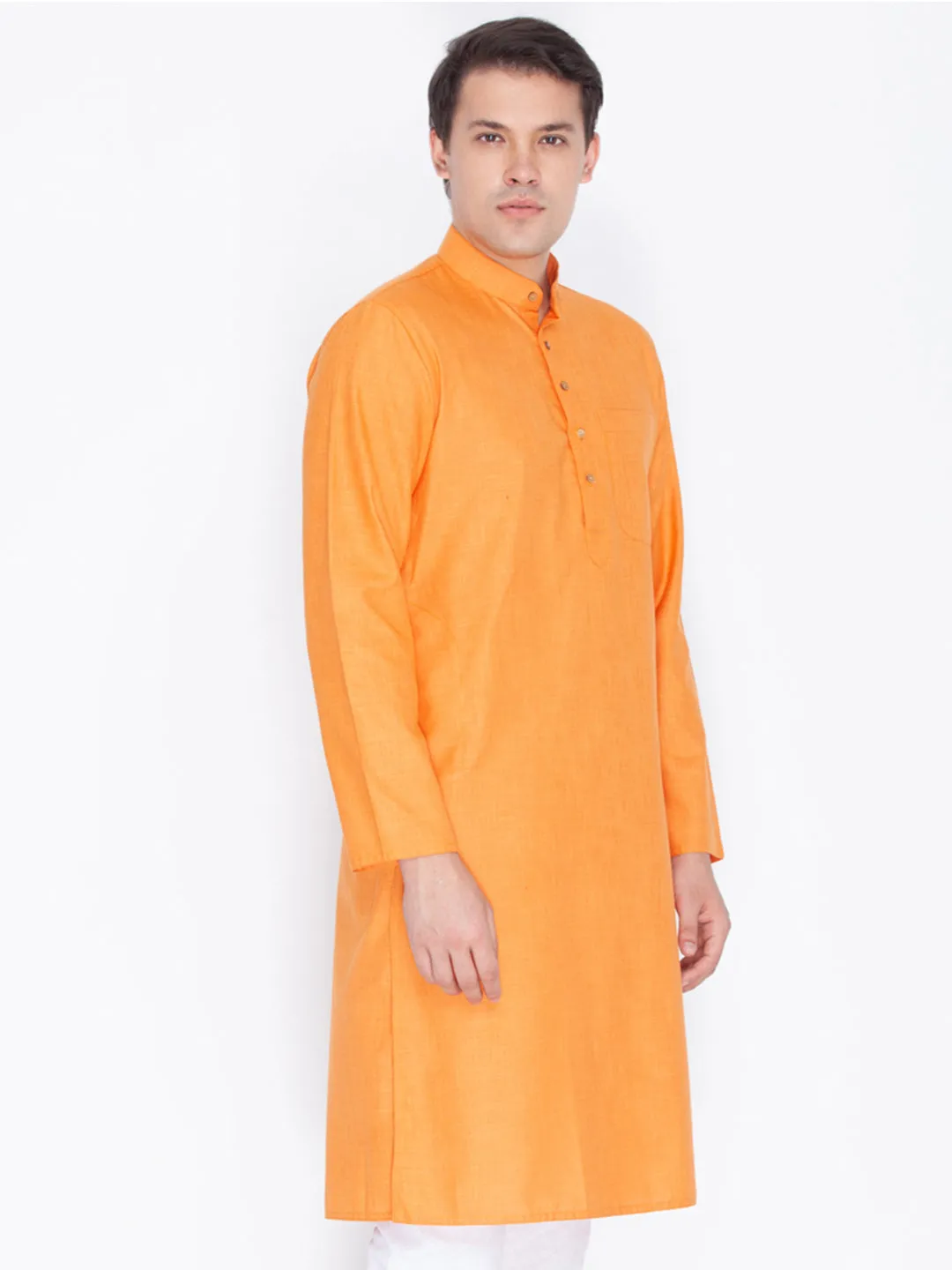 VASTRAMAY Men's Orange Linen Kurta