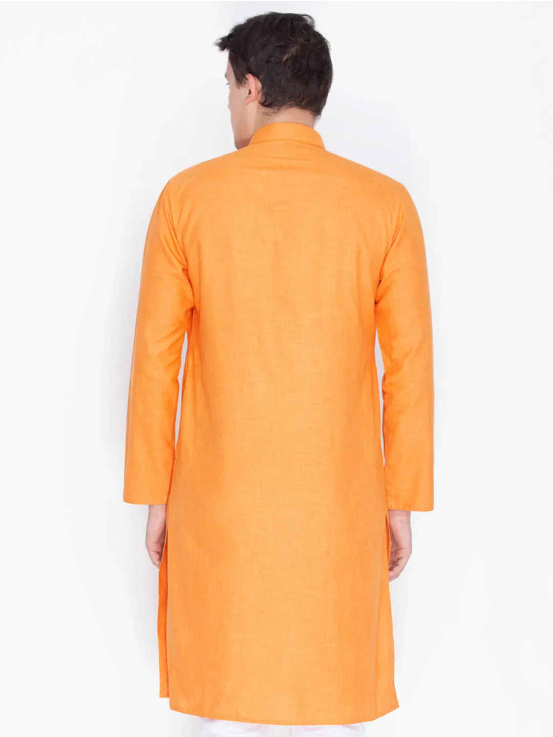 VASTRAMAY Men's Orange Linen Kurta