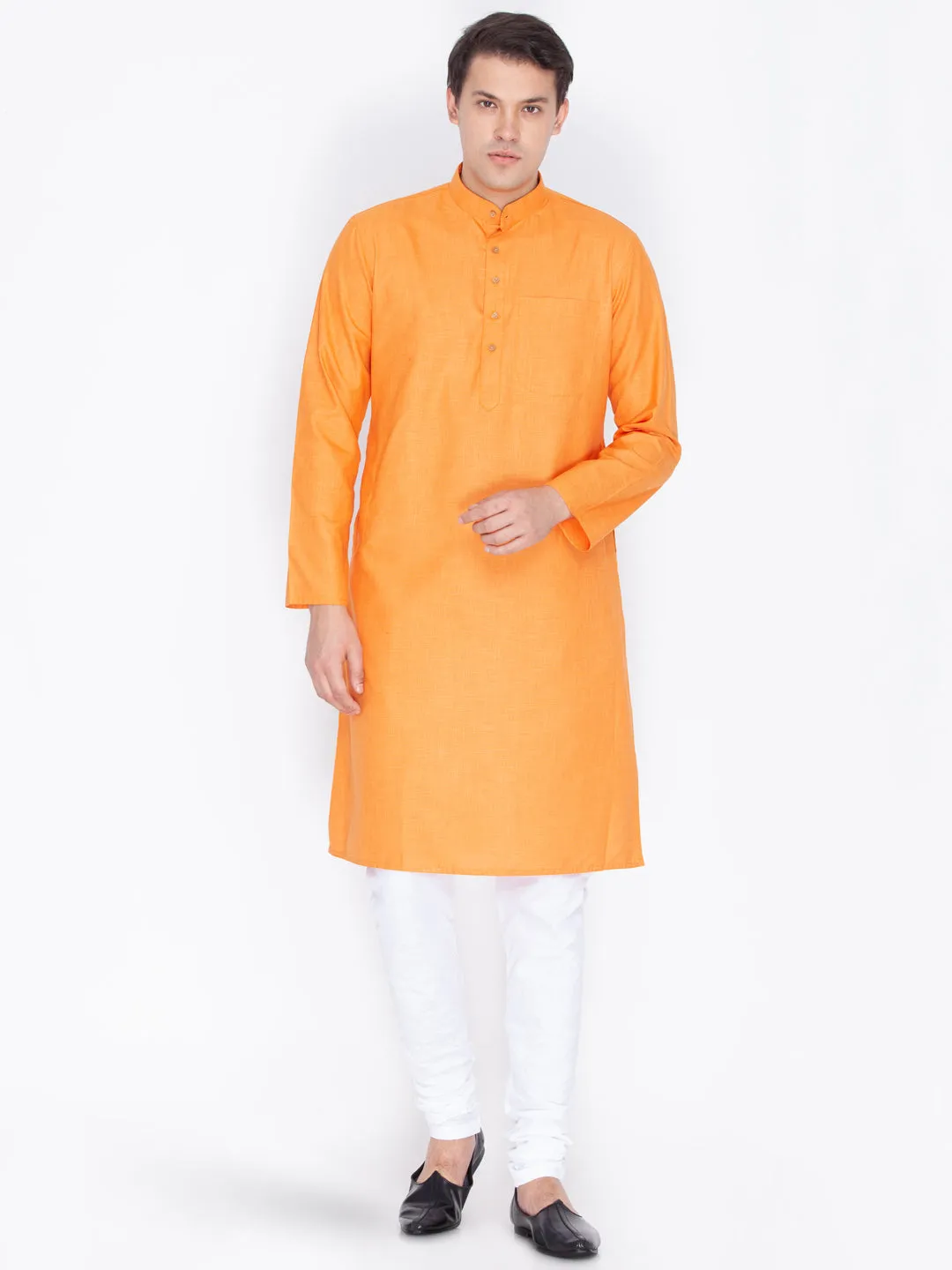 VASTRAMAY Men's Orange Linen Kurta