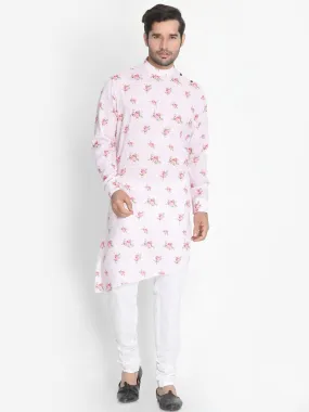 VASTRAMAY Men's Pink Cotton Linen Blend Kurta and Pyjama Set