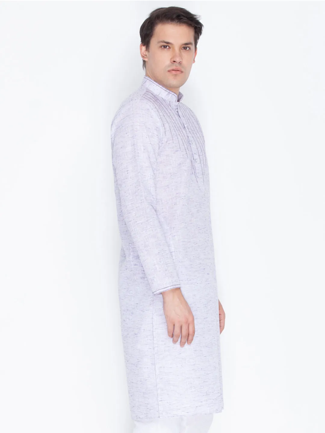 Vastramay Men's Purple Color Linen Kurta