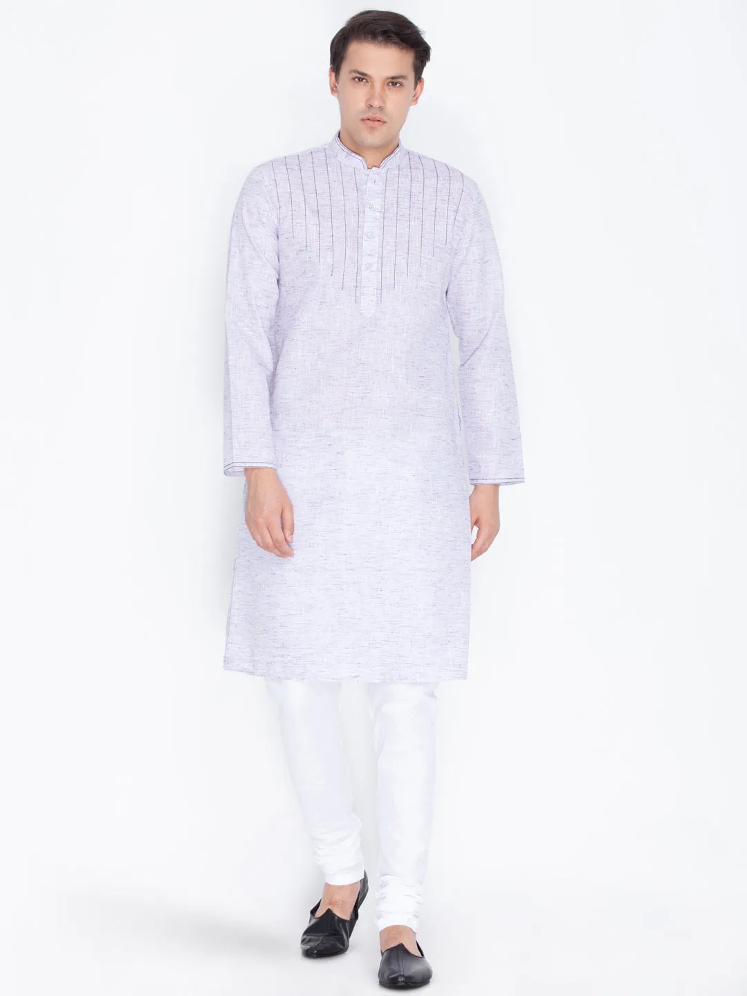 Vastramay Men's Purple Color Linen Kurta