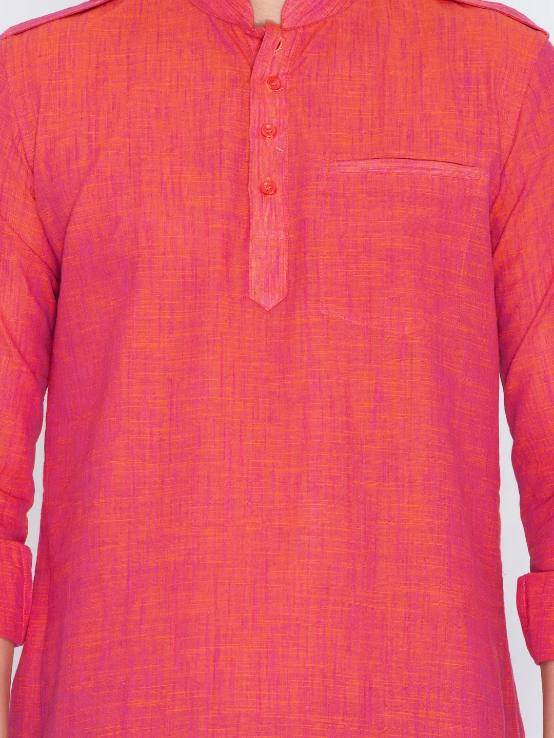 Vastramay Men's Red Linen Short Kurta