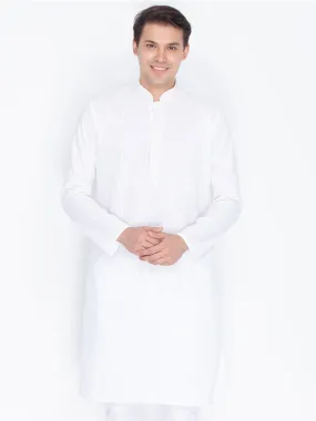 VASTRAMAY Men's White Color Linen Kurta