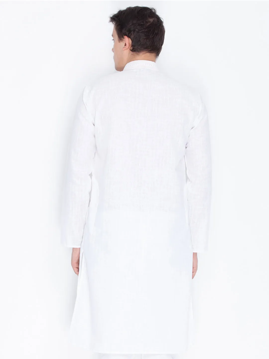 VASTRAMAY Men's White Color Linen Kurta