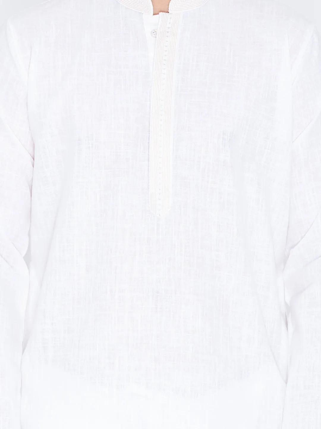 VASTRAMAY Men's White Color Linen Kurta