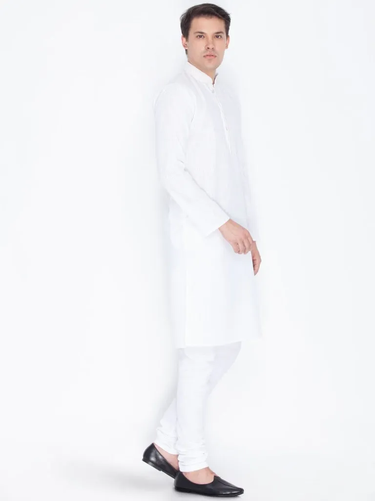 VASTRAMAY Men's White Linen Kurta and Churidar Set